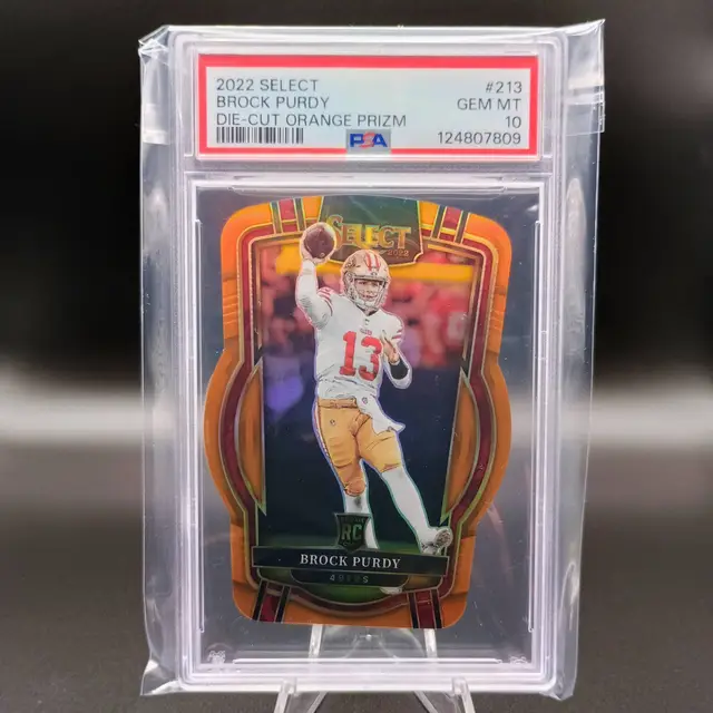 Brock Purdy 2022 Select #213 Die-Cut Orange Prizm /199 Rookie PSA 10