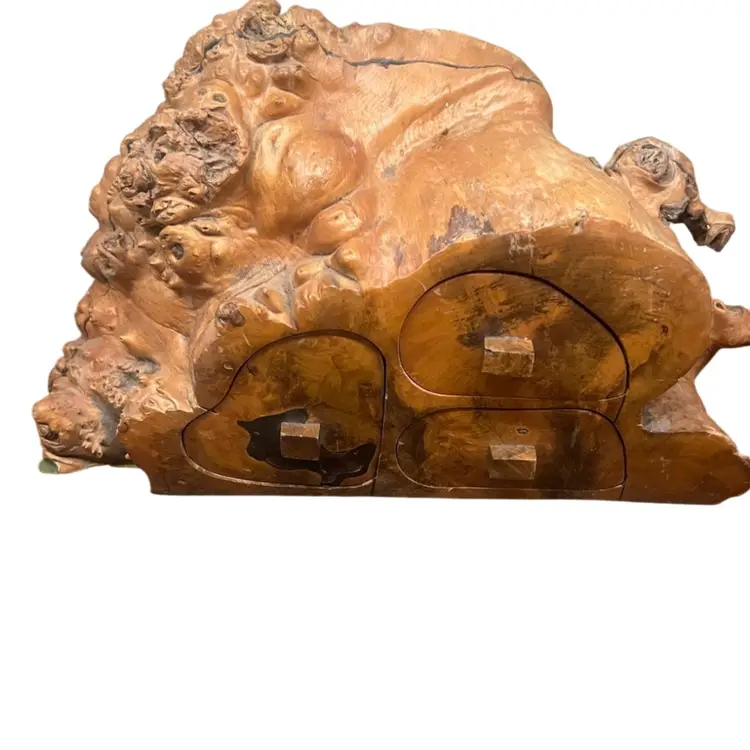 Jewelry Box Vintage Burl Wood 3 Drawer Live Edge CA 1980’s