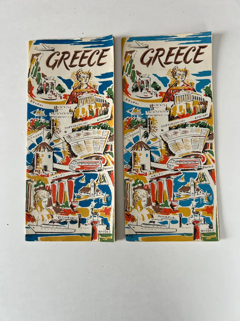 Vintage 1950s Greece Travel Brochures. Retro Cover Art. Vacation Souvenir