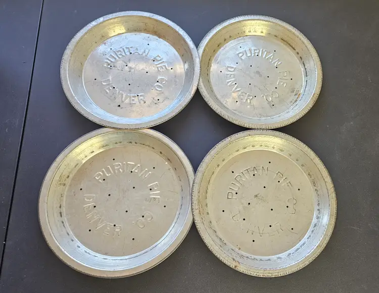 Vintage Embossed Metal Baking Tin Lot (4) - Puritan Pie Co Denver
