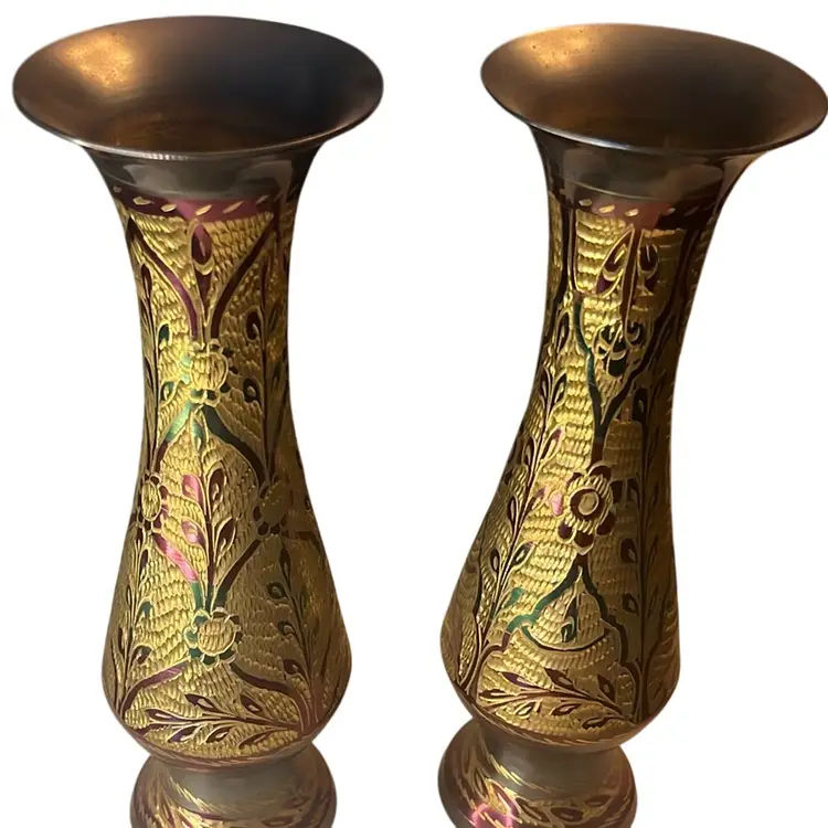 Gorgeous Pair Of Brass Vases