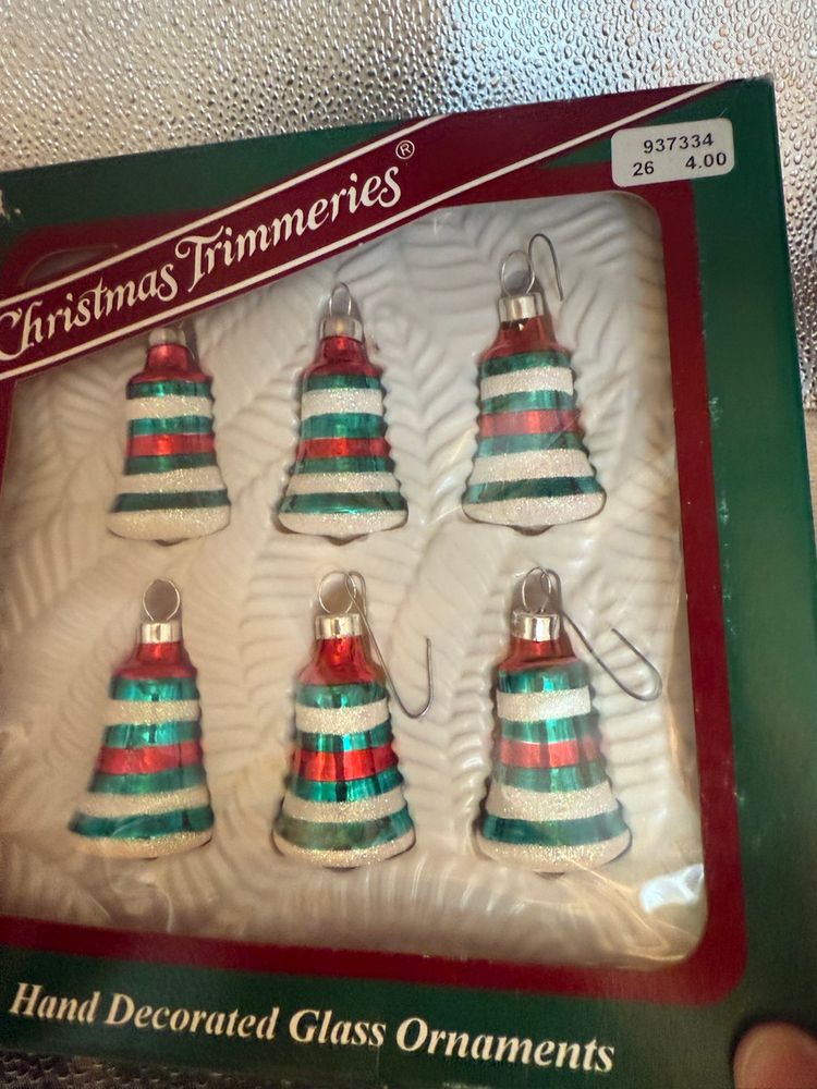 Vintage Peppermint Striped Bell Ornaments