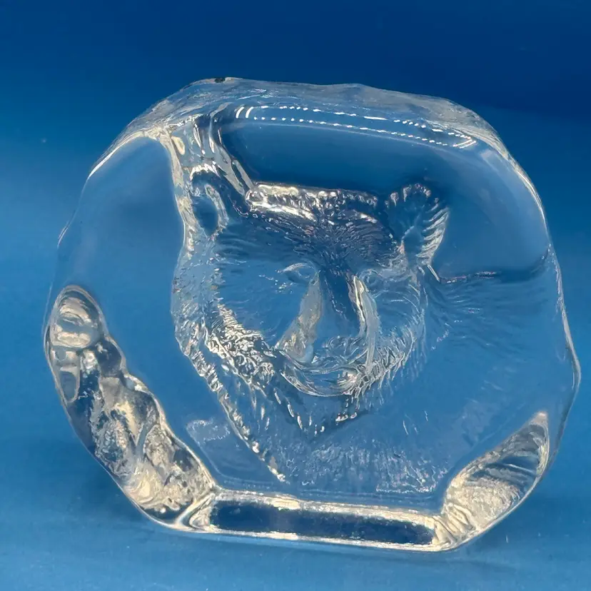 Vintage Cristal D’Arques Clear Glass Crystal  Paperweight W/ Embedded Bear