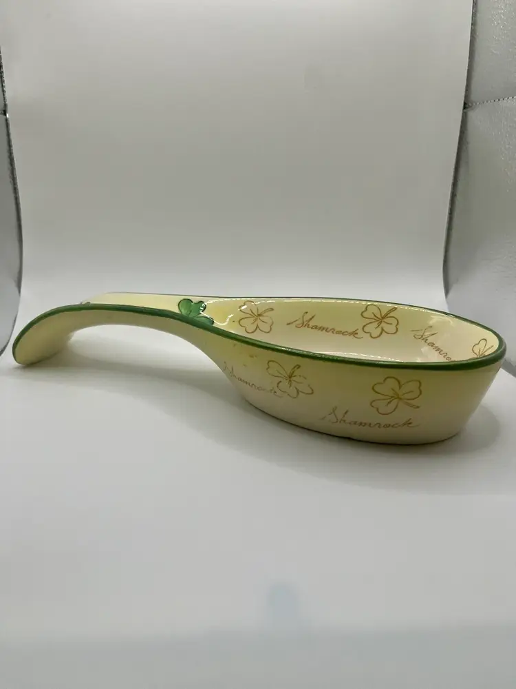 Ceramic Shamrock Spoon Rest Green Made In China  10”