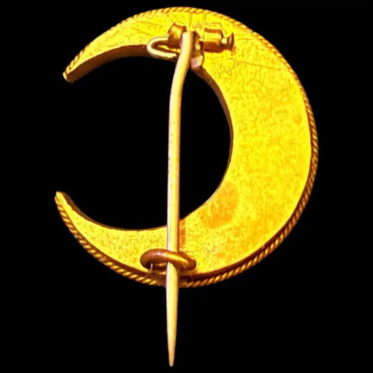 Antique Victorian Micro Mosaic Crescent Moon Floral Brooch 1.25”