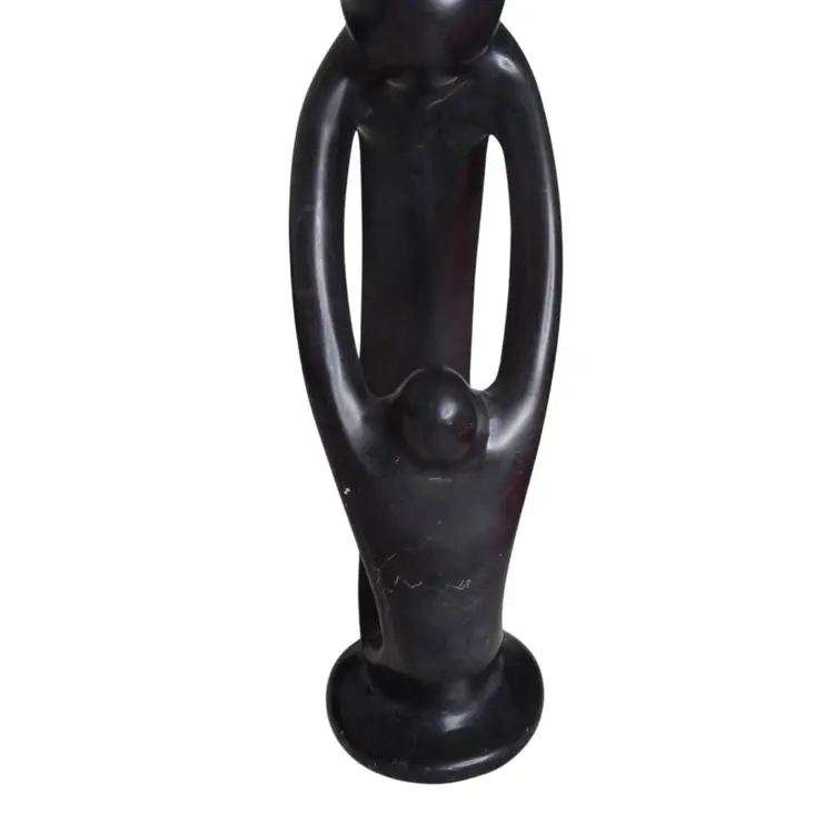 Vintage Besmo Kenyan hand-carved black soapstone mother and child figure Estate