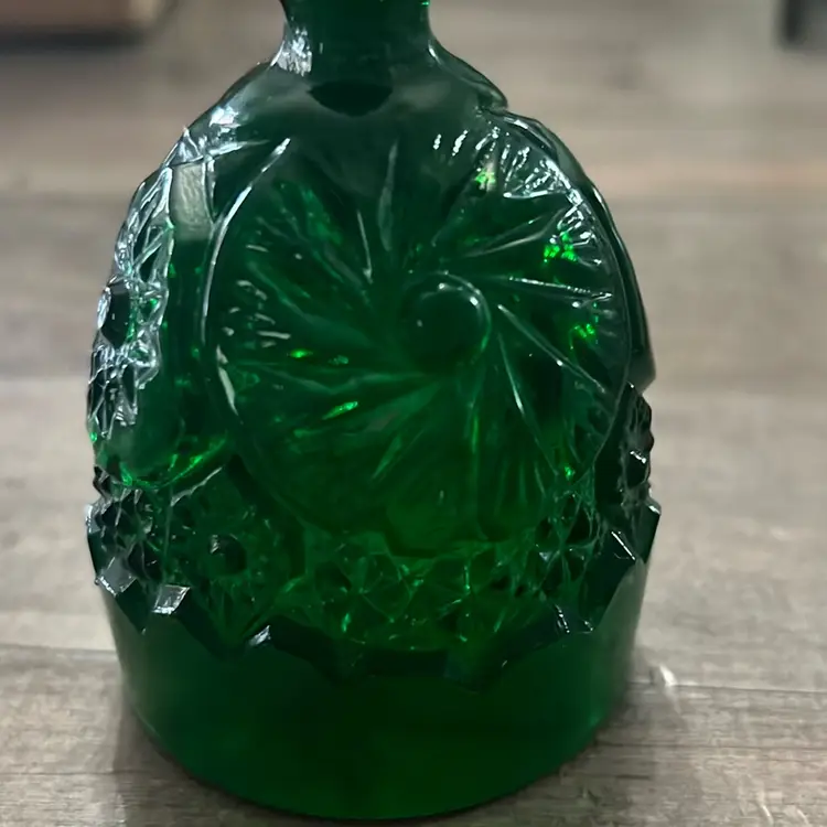 Very Old Green Uranium Glass Bell With Hobstar Design… Cannot Confirm Maker But Beautiful Condition And Still Has Dinger! 4.5”