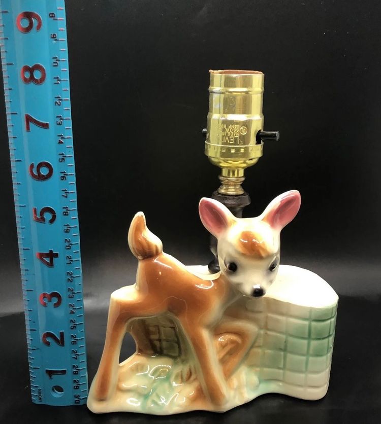 Vintage Kitsch Mid Century Bambi Deer Fawn Ceramic Disney Figurine Lamp 7.5”T