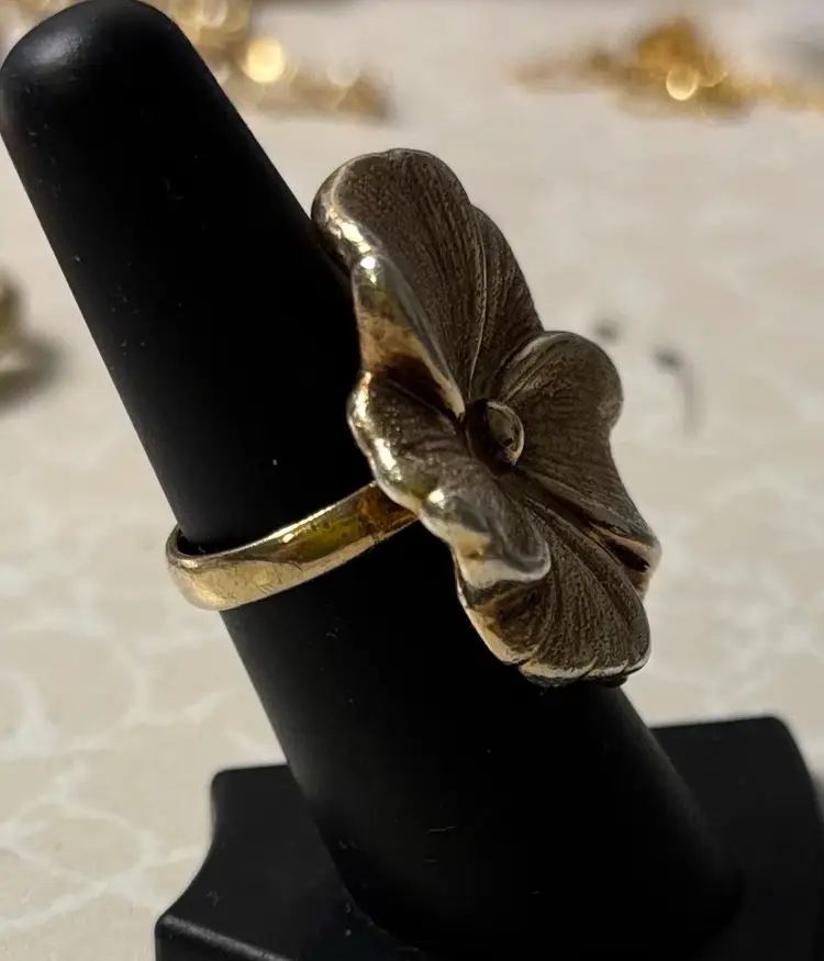 Vintage Charles Garnier Sterling Vermeil Flower Ring, sz 7