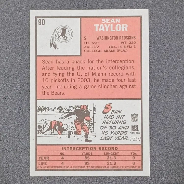 Sean Taylor 2005 Topps Heritage #90 Washington Redskins
