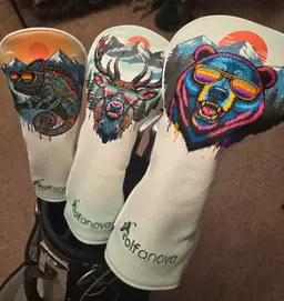 Color Drip Golf Headcovers Set - Bear (Driver), Elk (fairway wood) & Chameleon (hybrid)