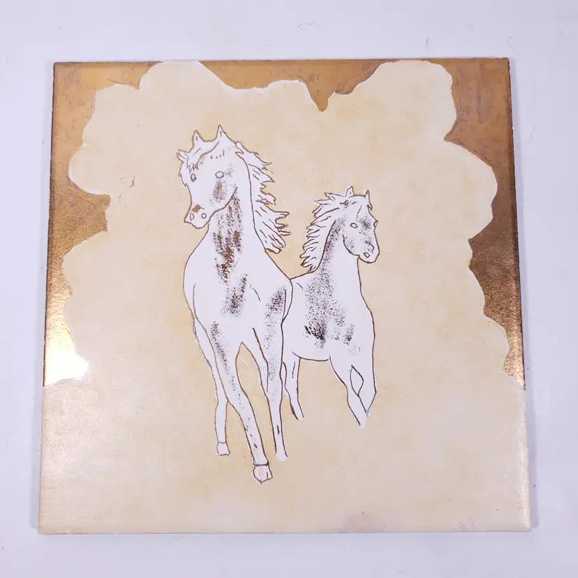 WILD HORSES RUNNING Mural Gold Tan Southwest Terracotta TILE WALL DECOR