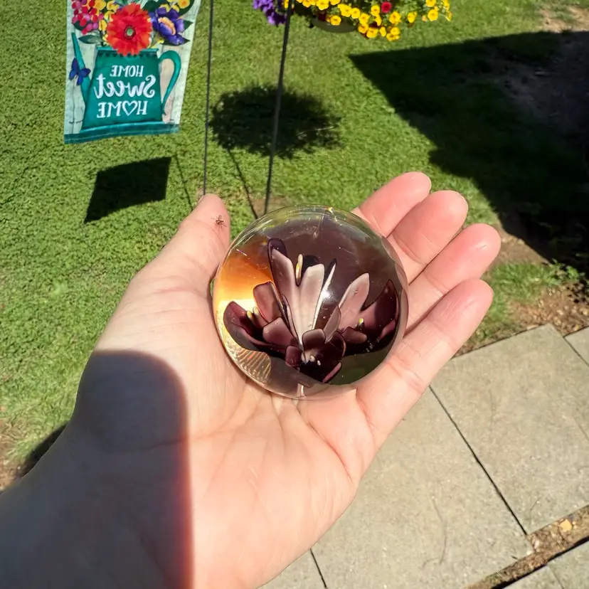 Vintage Glass Purple Pink Stem Flower Boho Cottagecore Desk Decor Paperweight