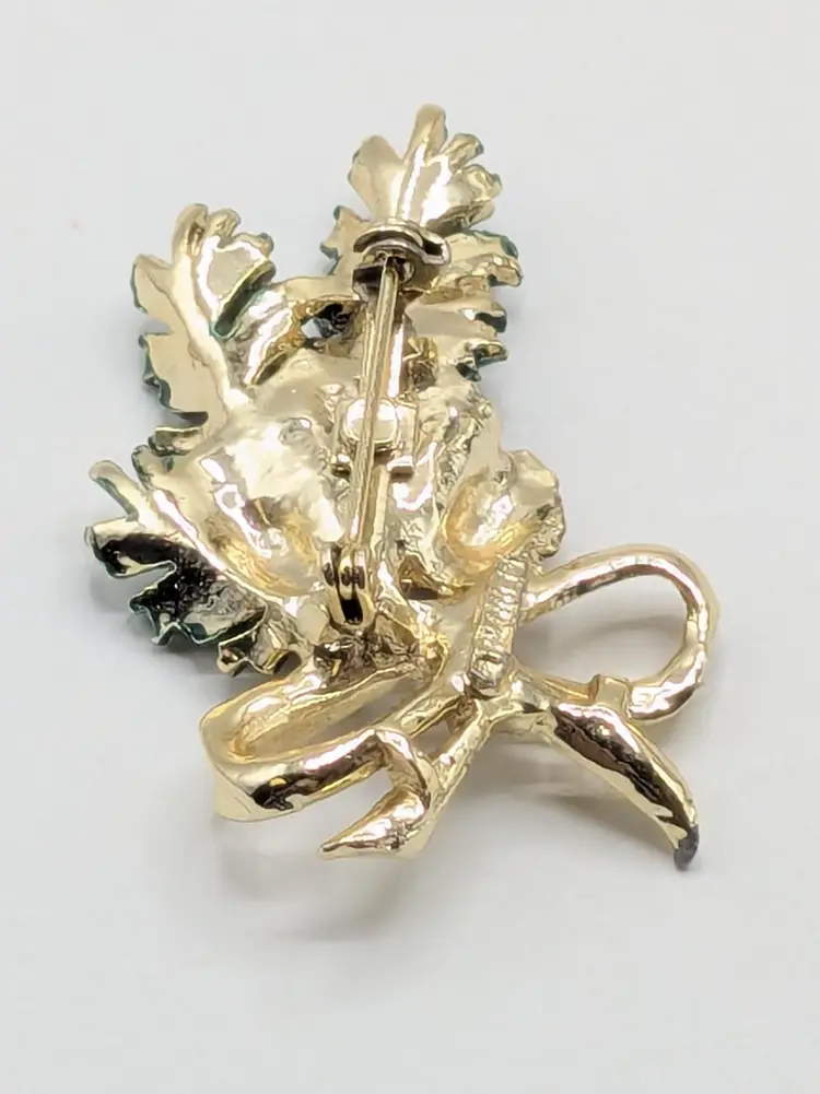 Vintage Gerry's Christmas Pinecone and Bow Brooch Pin Gold Tone Holiday Jewelry