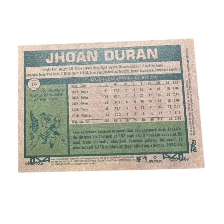 Jhoan Duran 2026 Topps Heritage SP