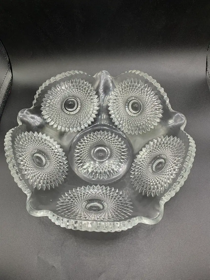 Antique Heisey Sunburst Pressed Star Design Large Wide Glass Bowl Circa 1903-1920