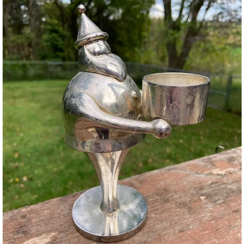 Pottery Barn, Silver-Plated, Santa Tea-Light Candle Holder, 7”h.