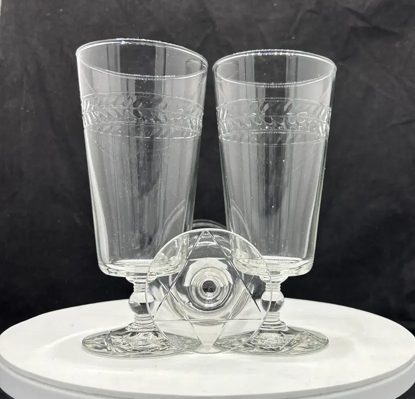 Rock Sharpe Iced Tea Glass Goblet Wreath 6 point Star Base 6 3/4" SET of 3