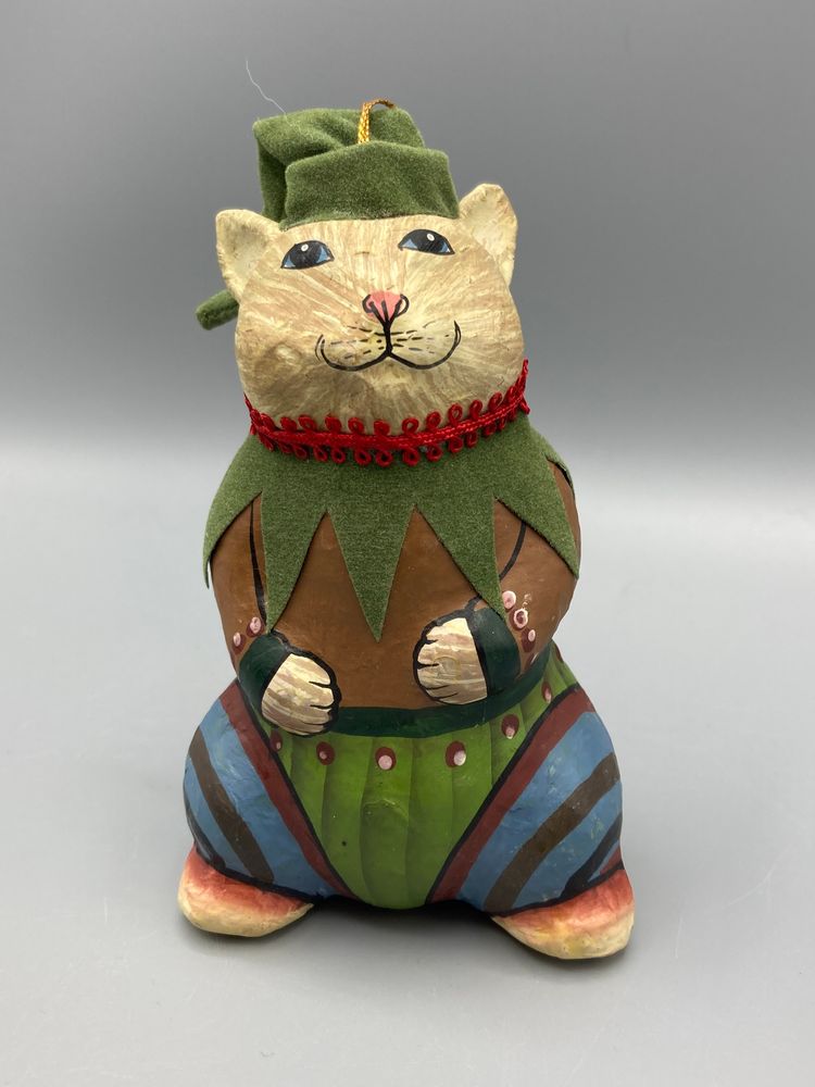 Vintage Paper Mache Cat Christmas Ornament