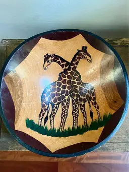 Vintage African Hand Carved Wood hand painted Giraffe bowl