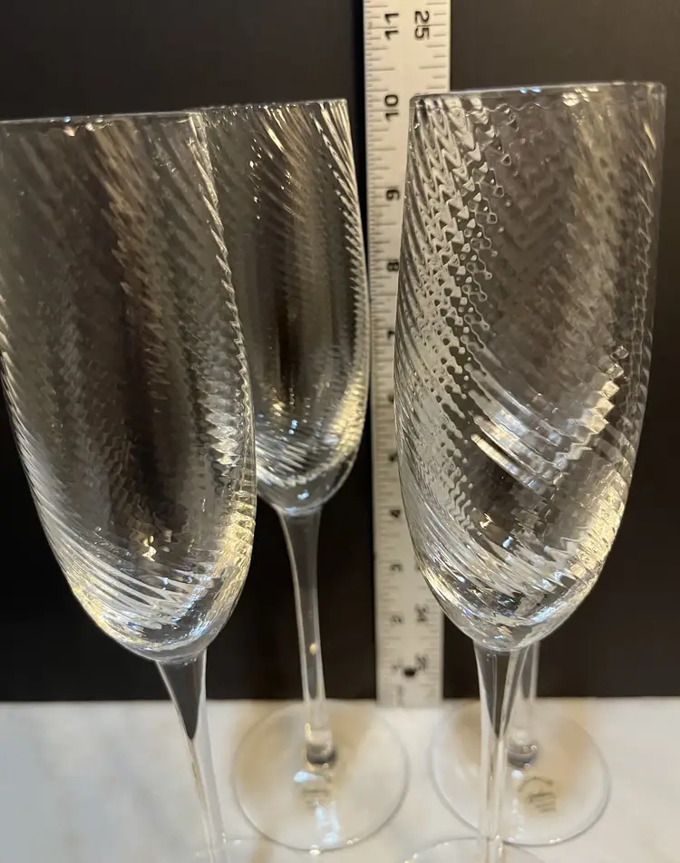Gorham Vintage Handmade Champagne Flutes Textured Ribbed or Hammered Pattern