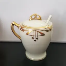 Antique C.S. Prussia Porcelain Jam Mustard Condiment Pot w/Spoon Lid Jar