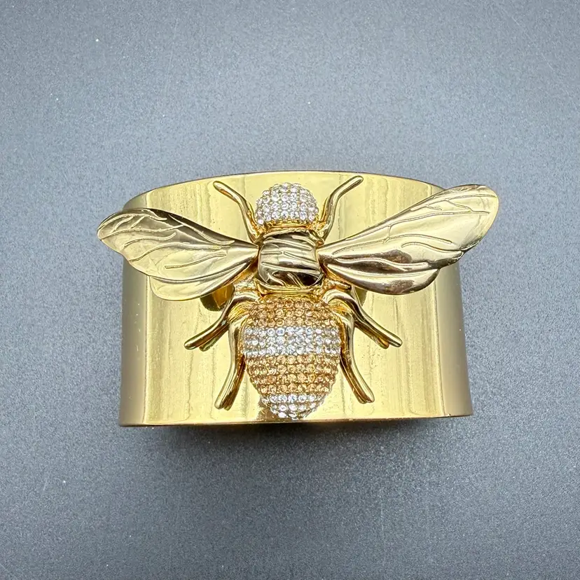 Rare Baublebar Bee Cuff Bracelet Gold Tone Rhinestone Bumble Queen Insect 6 3/4"