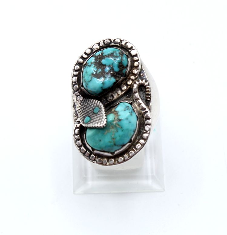 Vintage Turquoise sterling silver snake size 11.5 ring 32.70g