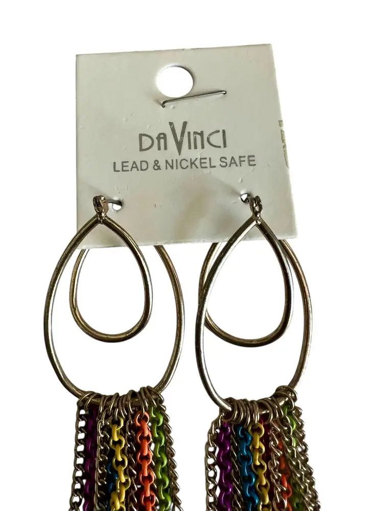 Vintage Da Vinci Shoulder Duster Chain Pierced Earrings & Glass Bead Necklace