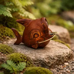 Vintage Ceramic Fish Ashtray Mid Century Figural Brown Glaze