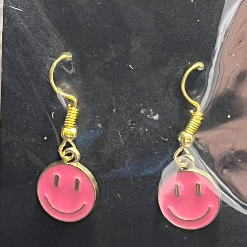 Pink Smiley Face  Earrings Made By Me