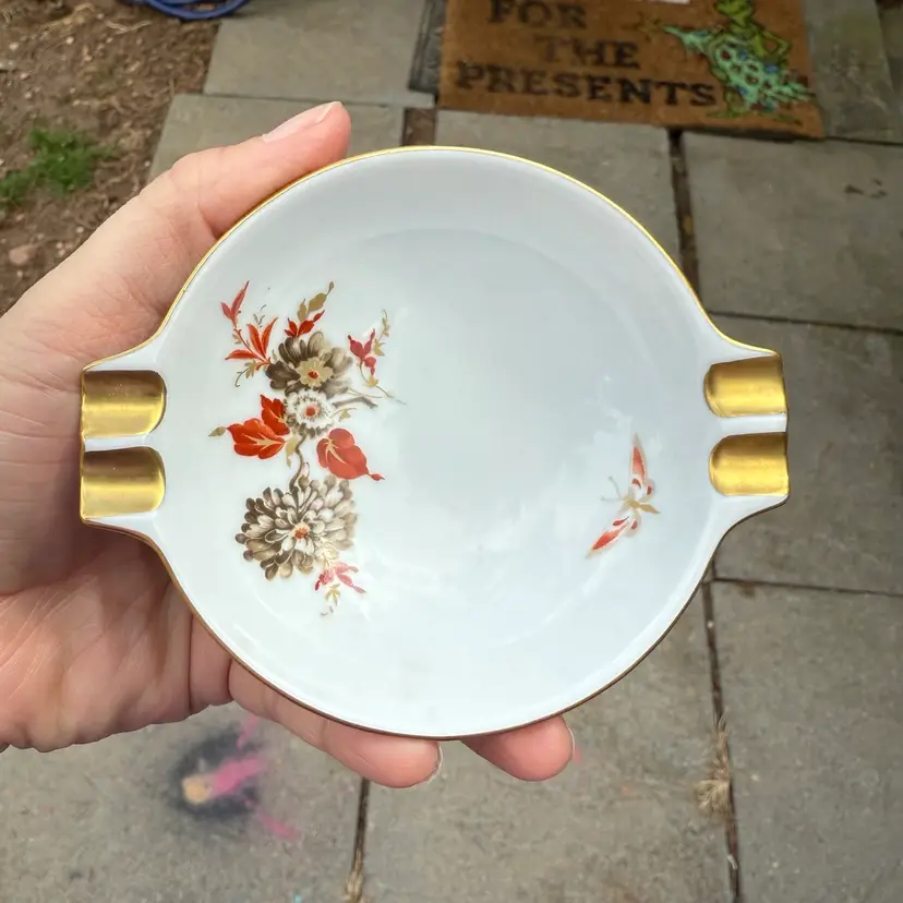 Vintage Kaiser Germany Red Gold Butterfly Moth Ashtray Trinket Catchall Dish