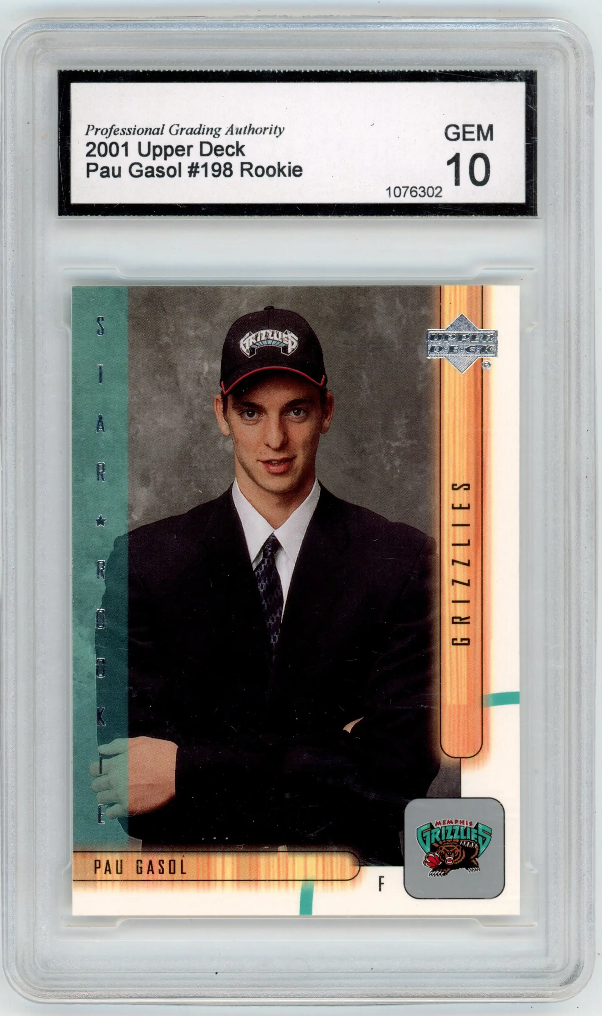 2001 Upper Deck PAU GASOL RC Rookie #198 GRIZZLIES PGA 10 GEM