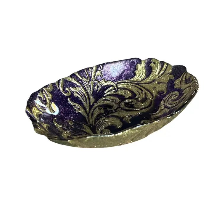 ARDA Purple and Gold Flourish Glass Dish