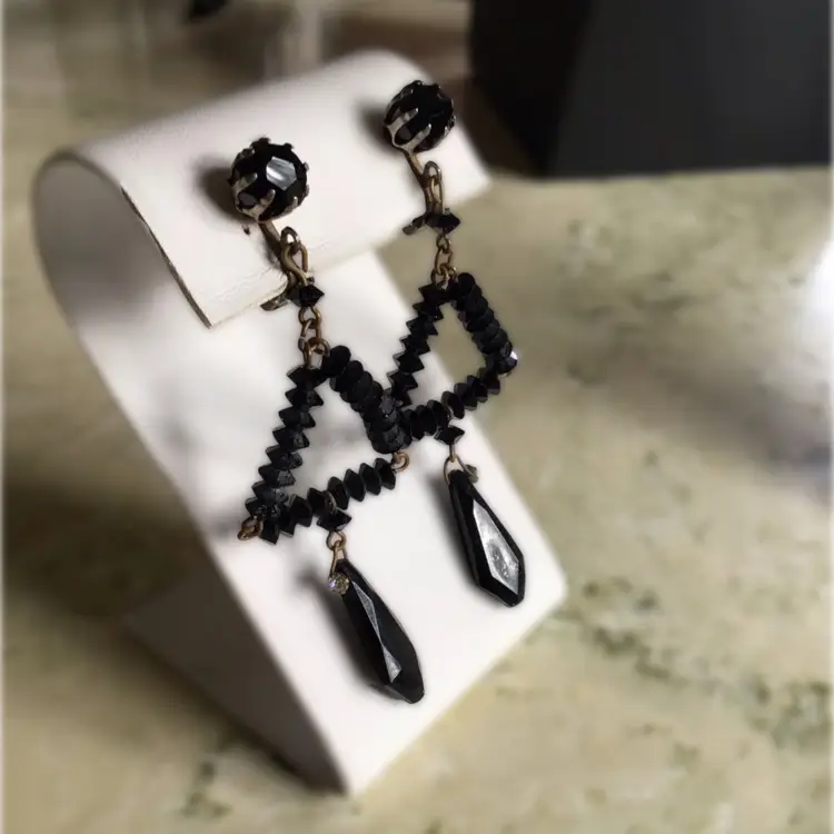 Vintage French Jet Dangle Earrings