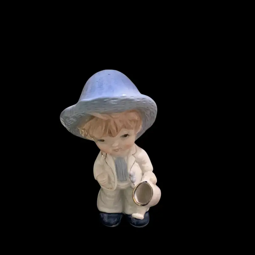 Vintage Porcelain Little Boy Blue Figurine. Holding A Watering Can . Not Signed. So Adorable.