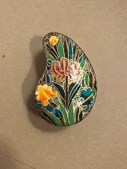 #99 Small Vintage-inspired Paisley Shaped Multi-colored Lacquer Trinket Box with Iris Flowers