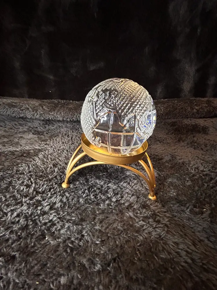 WATERFORD CRYSTAL World Globe Paperweight 3" With Metal Stand