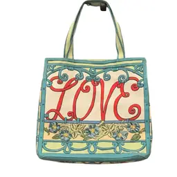 Brighton “Winter Love” Canvas Tote Bag With Love Motif 15” X 16” X 8” Hang Is 23”