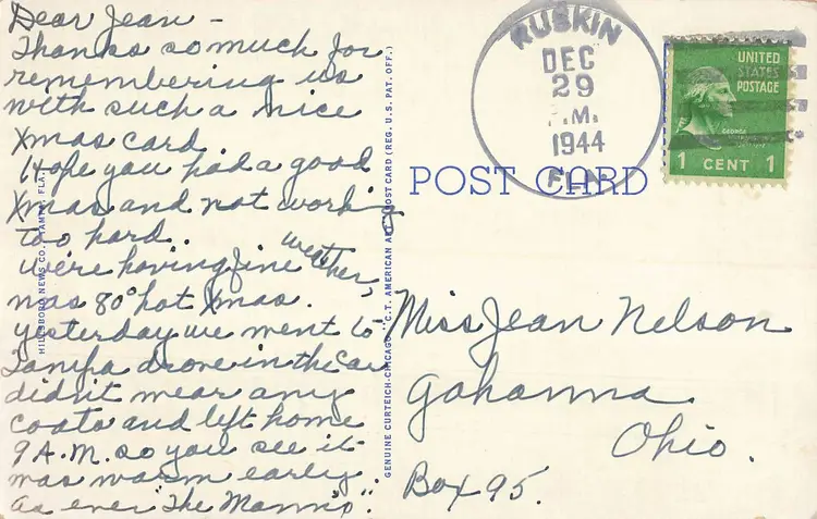 TAMPA FLORIDA~TAMPA THEATRE-INTERIOR SCENE~1944 ANTIQUE VINTAGE POSTCARD