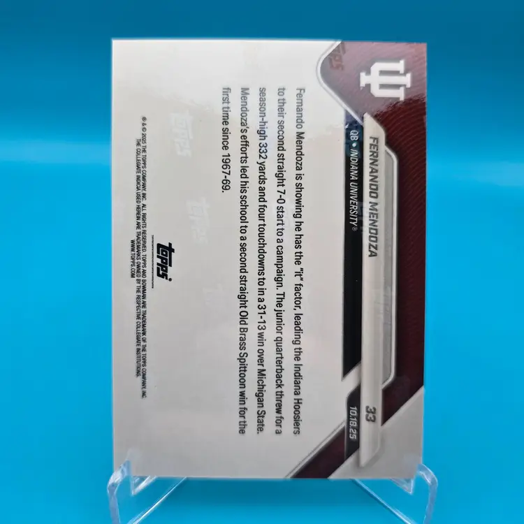 Fernando Mendoza 2025-26 Bowman U NOW #33 Black Foil 10/10 RC Football Indiana Hoosiers