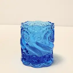 L.G. Wright S Repeat Celeste Blue Glass Toothpick Holder