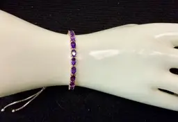 Sterling 925 And Amethyst Bolo Slider Style Tennis Bracelet. 6-9.5 In. FAS 925