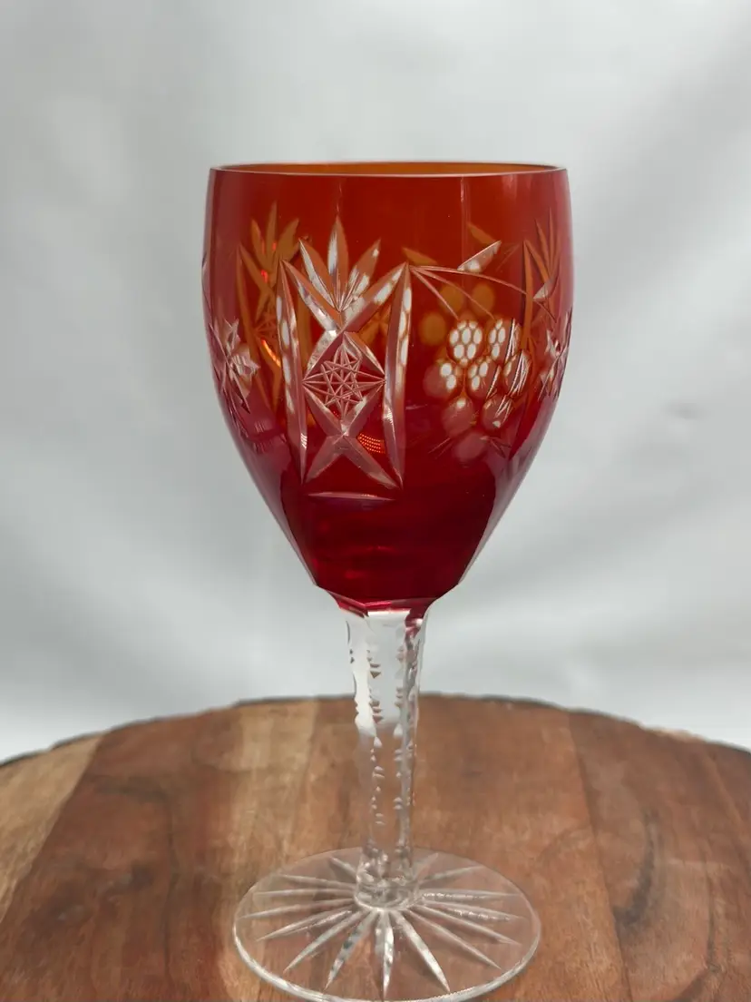 Bohemia Czech Red Cut to Clear Pinwheel Grapes Star Glass Mint Replacement