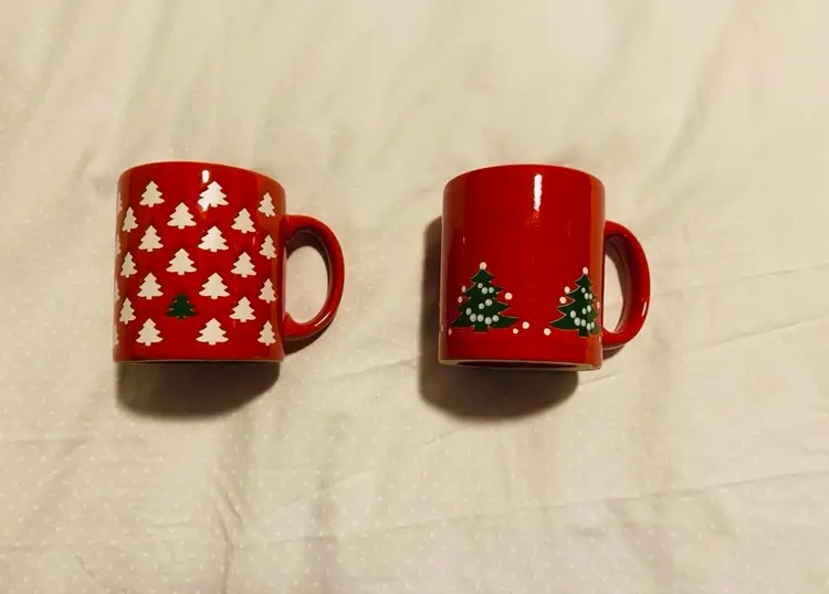 Vintage Waechtersbach Christmas Tree Mugs Seasonal Decor Retro Mid Century Modern Cottage Country Christmas