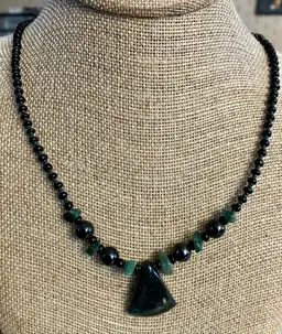 Black Glass Beads Green Adventurine Necklace