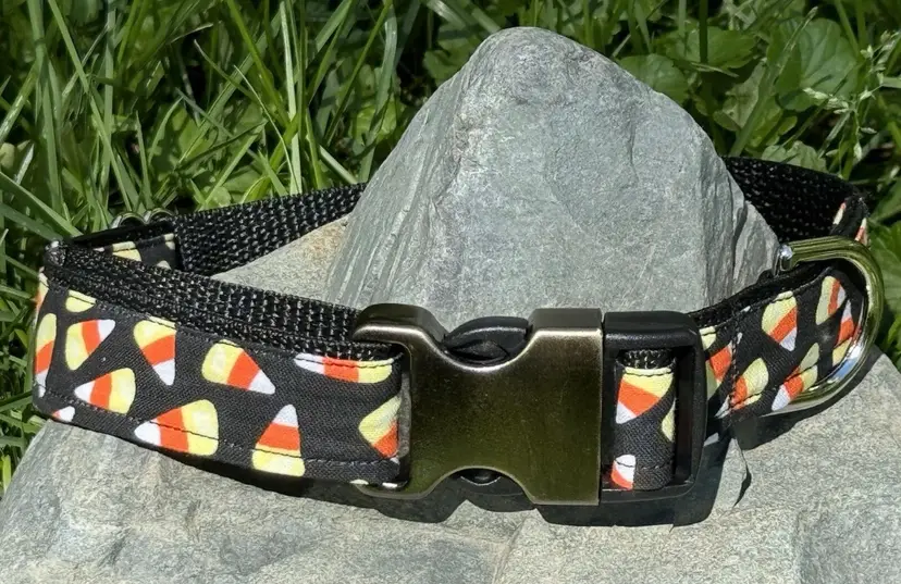 Dog Collar Candy Corn Fall Halloween Large Handmade Heavy Duty W/Buckle NEW