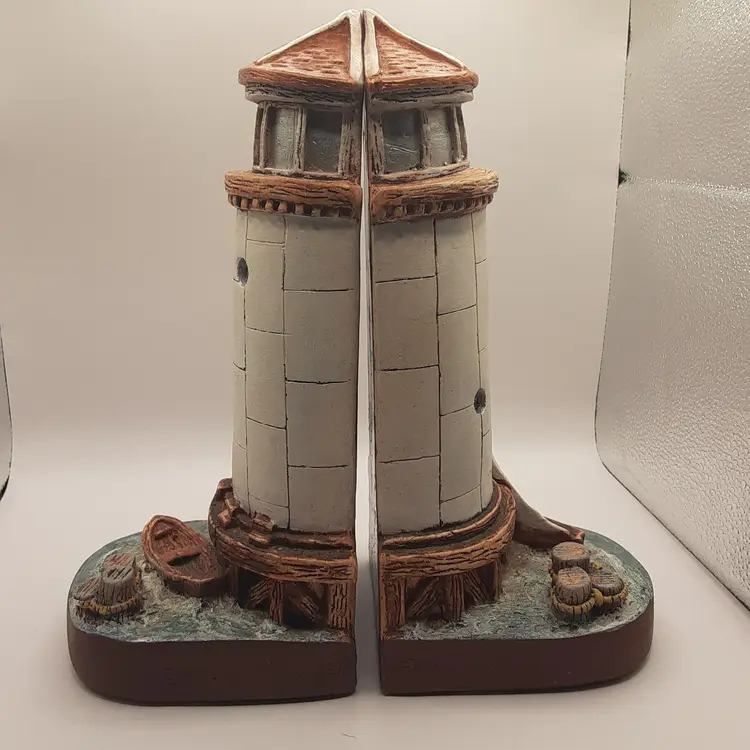 Vintage Lighthouse Bookends by Steinmaster, Made in1989, Ceramic