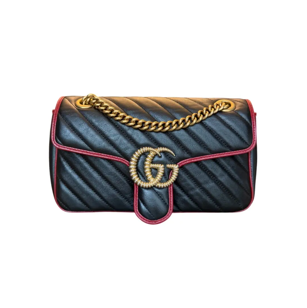 Gucci Marmont Black with Red Trim Flap Bag