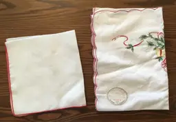 Embroidered, cotton Christmas table runner & single linen (?) napkin